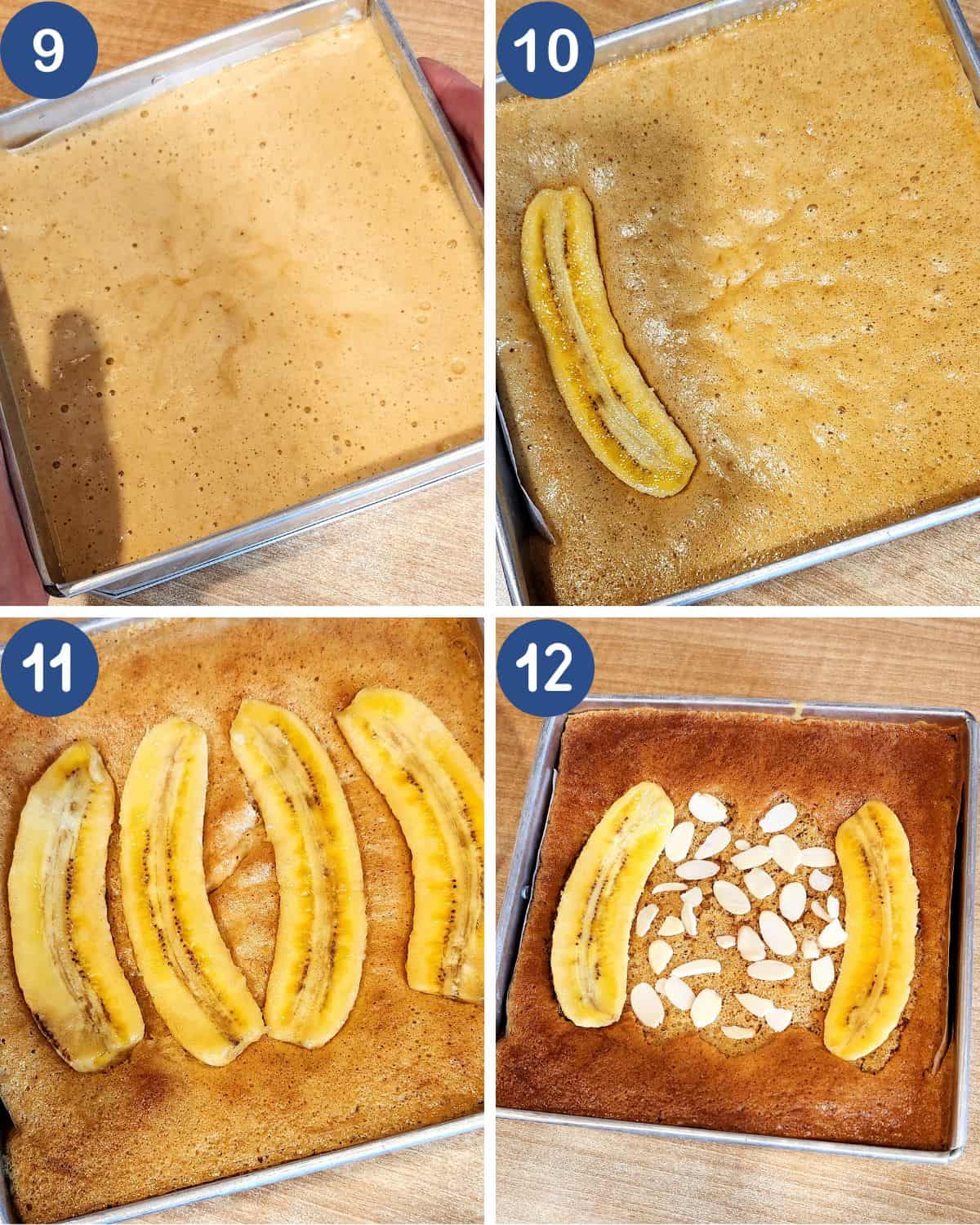 Photo collage of decorating the top of the cake.