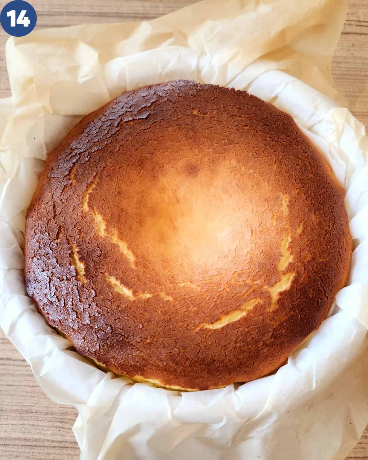 Photo of the burnt basque cheesecake coming from the oven.