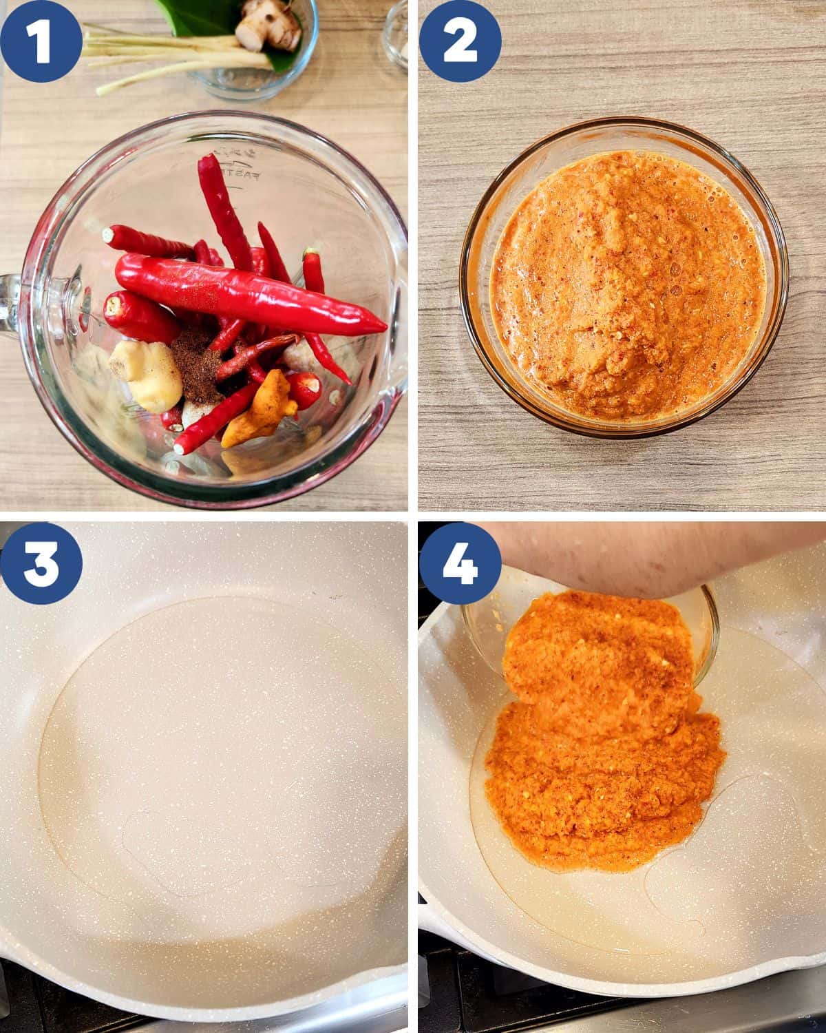 Photo collage of processing the spices and cooking it.