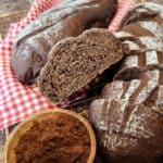Chocolate Japanese Milk Hearth Bread on red and white cloth.