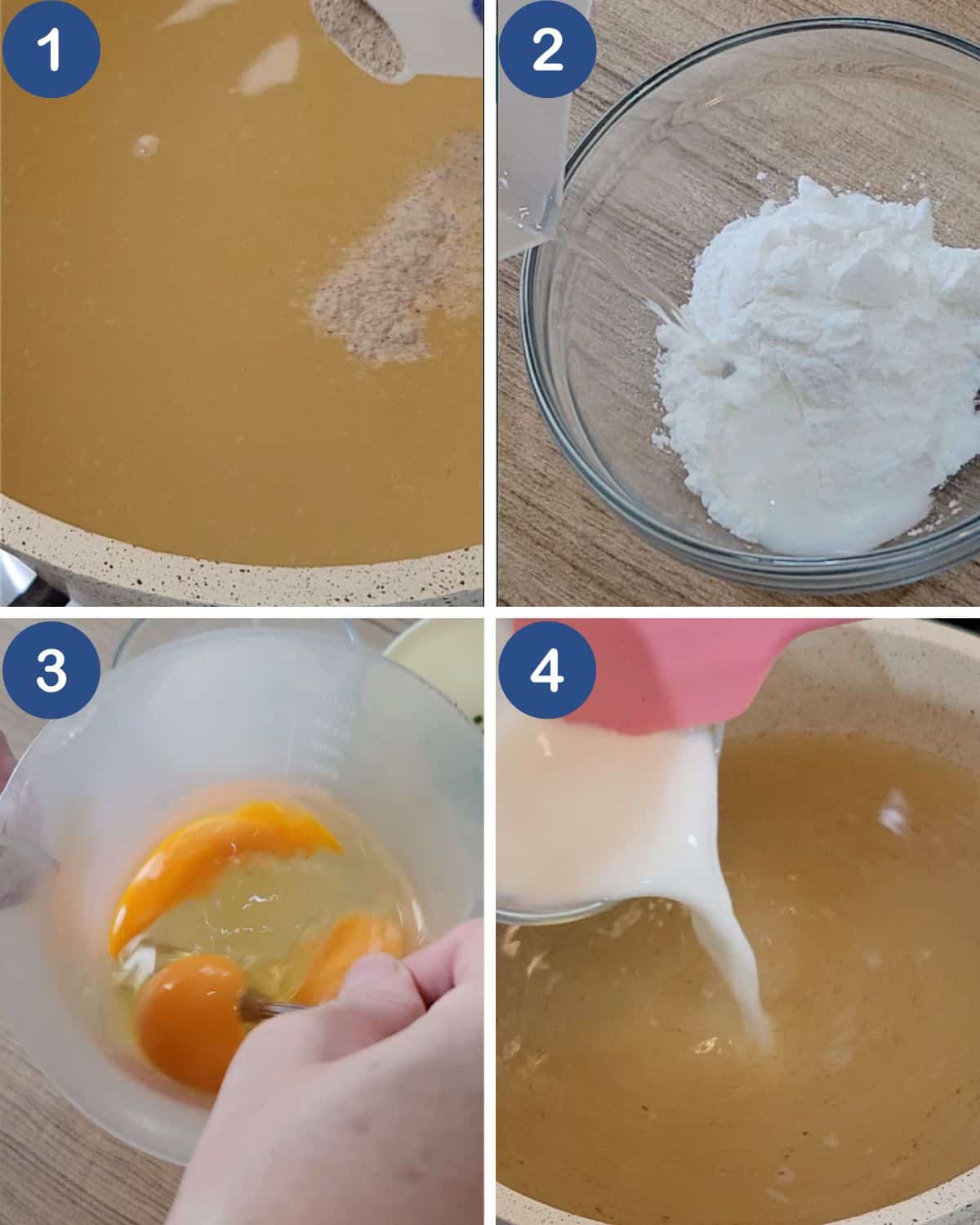 Photo collage of Egg drop soup cooking process.