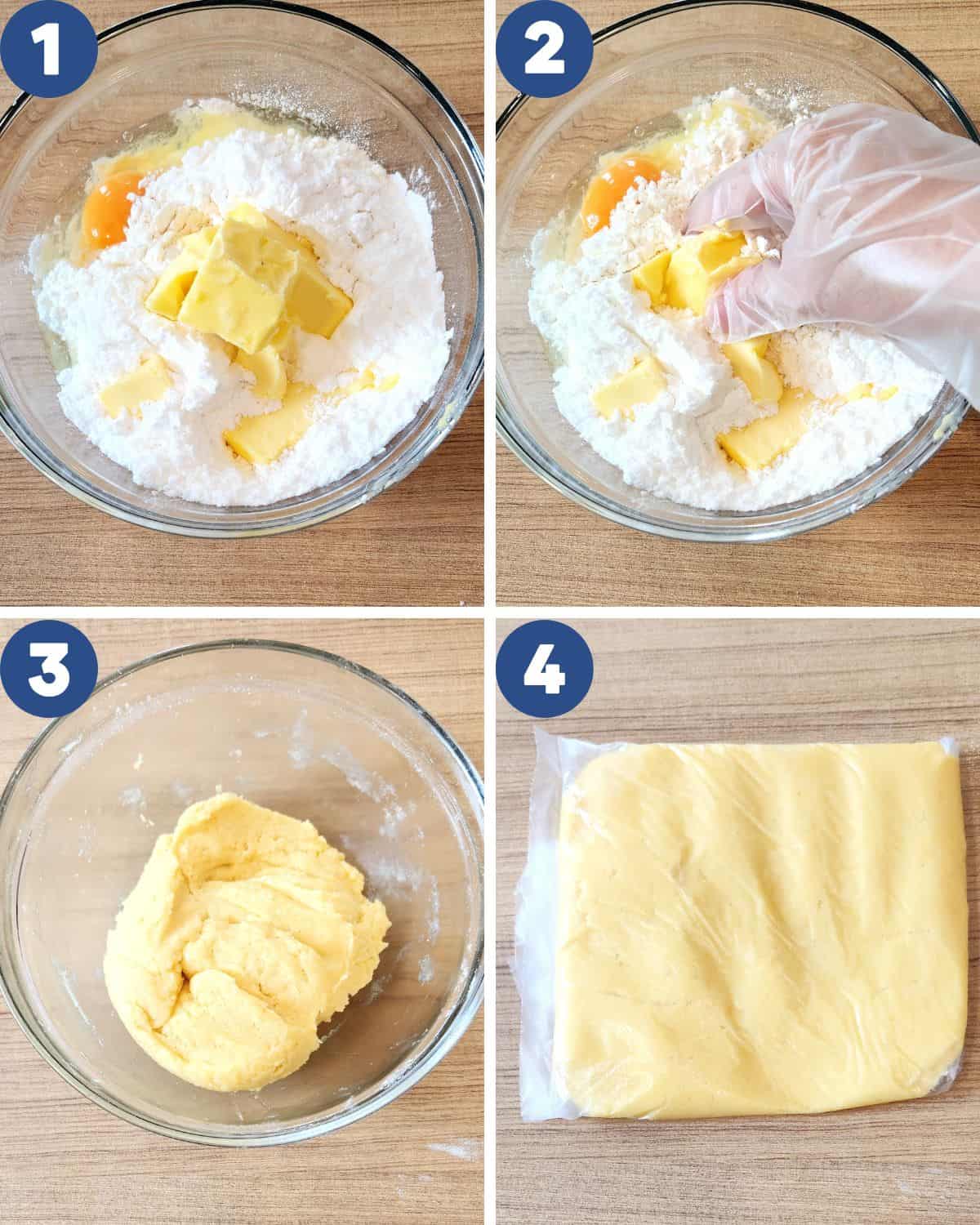 Photo collage of mixing the ingredients to make the crust.