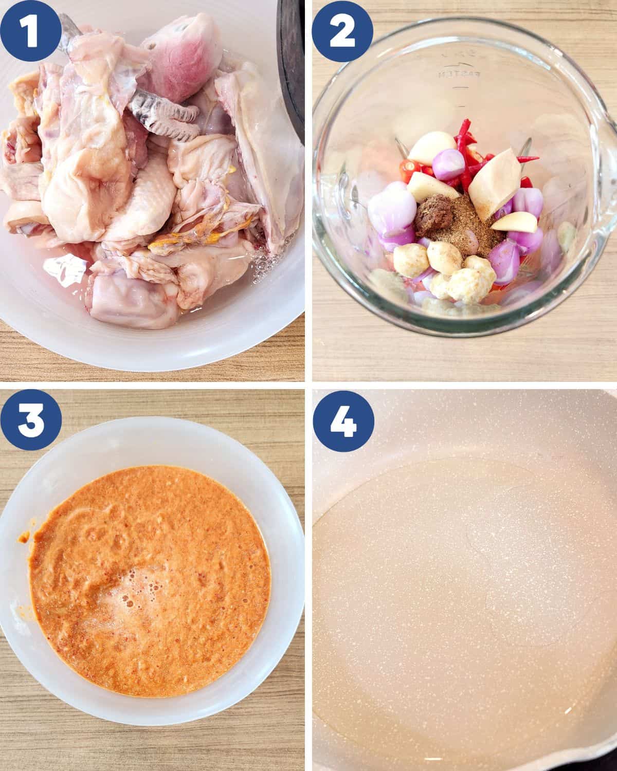 Photo collage of preparing to blend the spices for Kari Ayam.