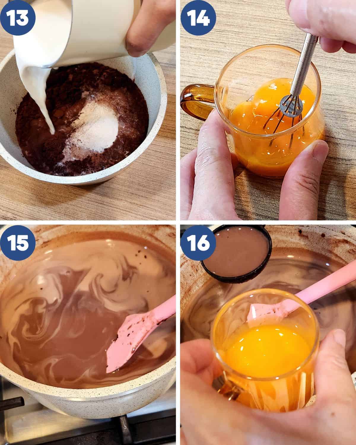 Step by step process of making the creamy chocolate layer of the avocado pudding.