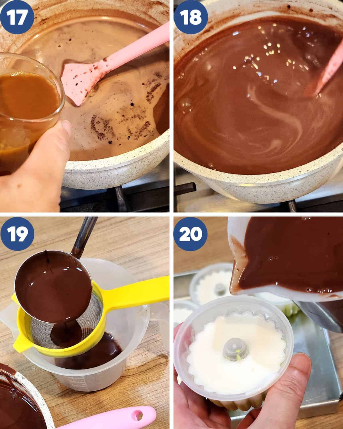 Step by step process of making the chocolate layer of Avocado Chocolate Pudding.