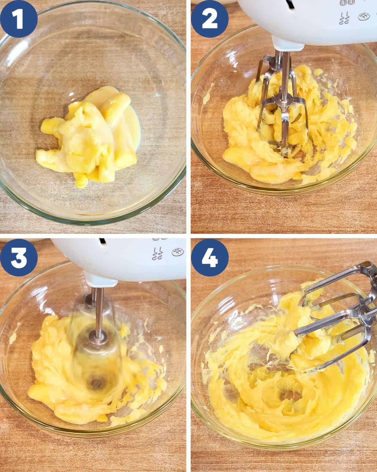 Step by step process of softening the fermented cassava with condensed milk.