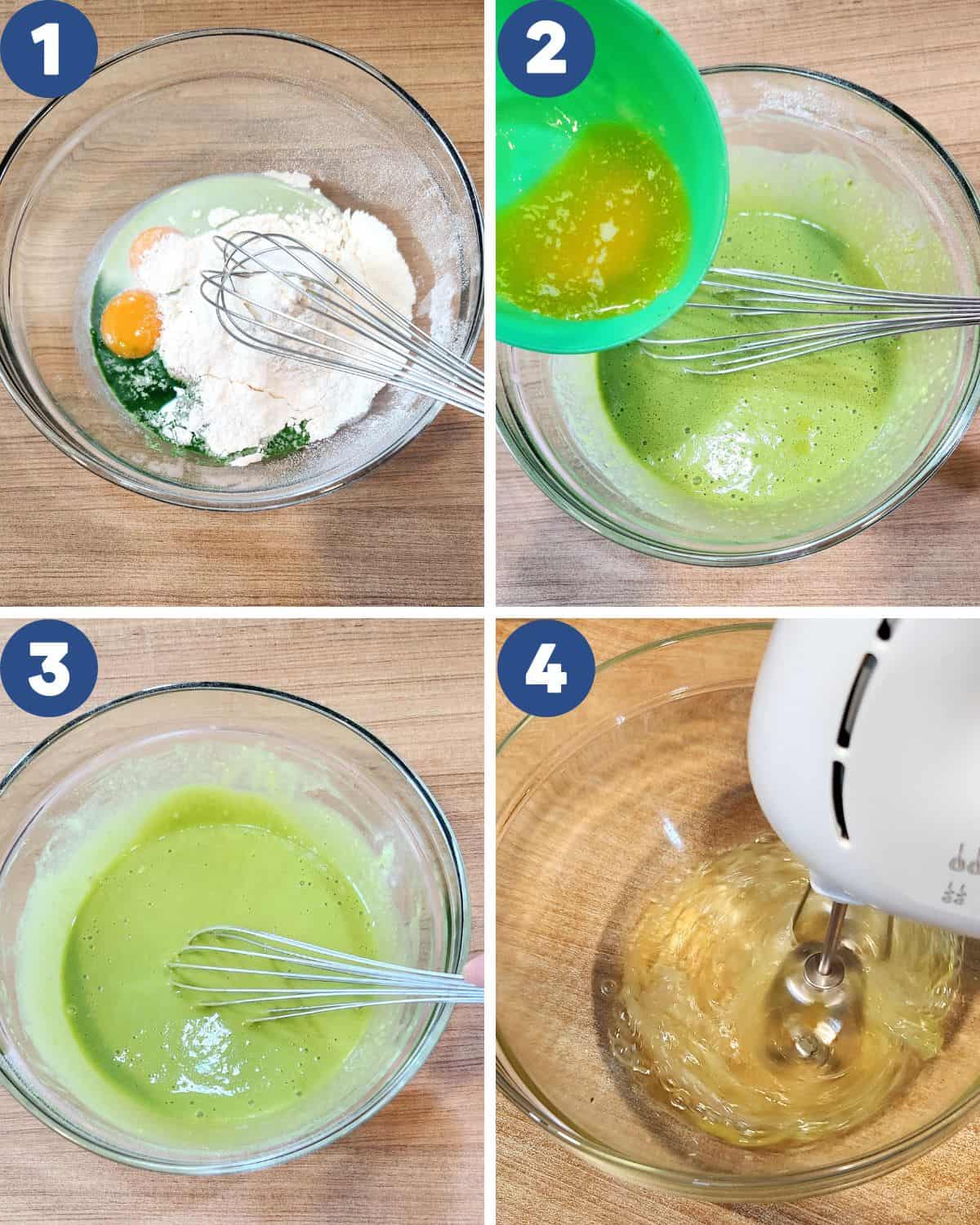 Step by step process of making the egg yolk batter.