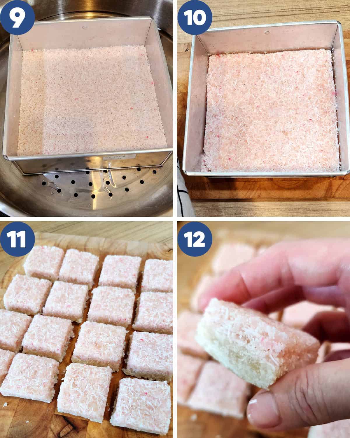 Step by step process photos of steaming the awug and cutting them.