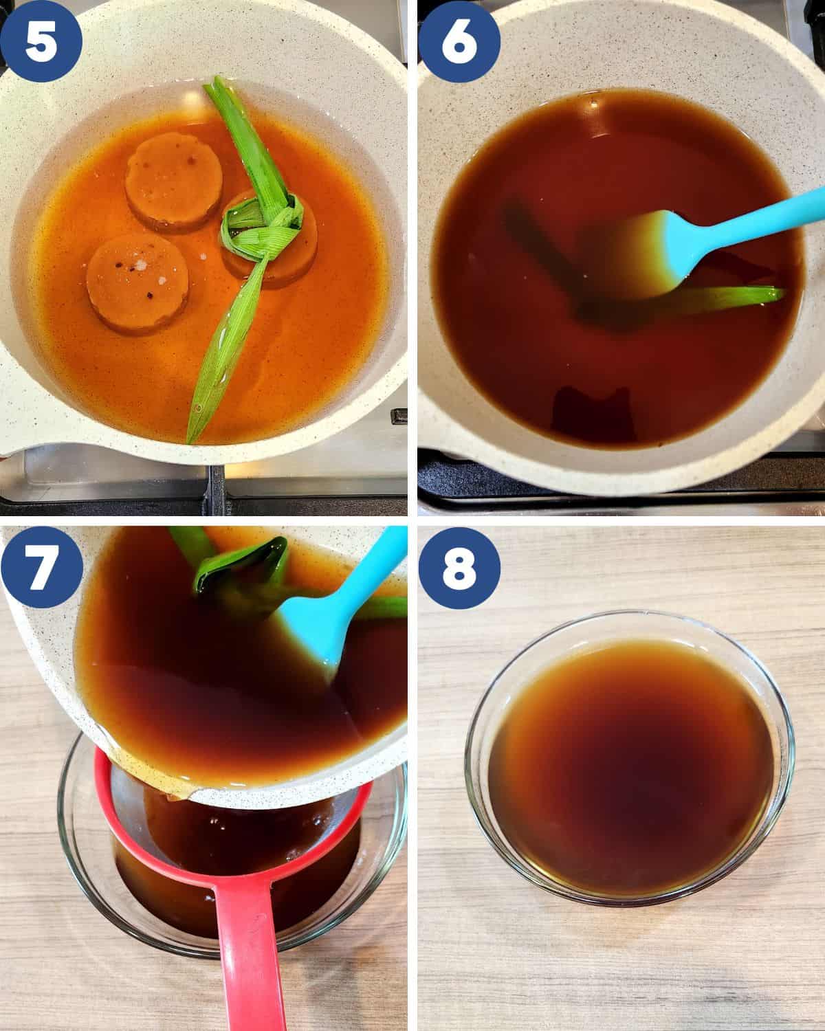 Step by step process photos of making the coconut sugar.