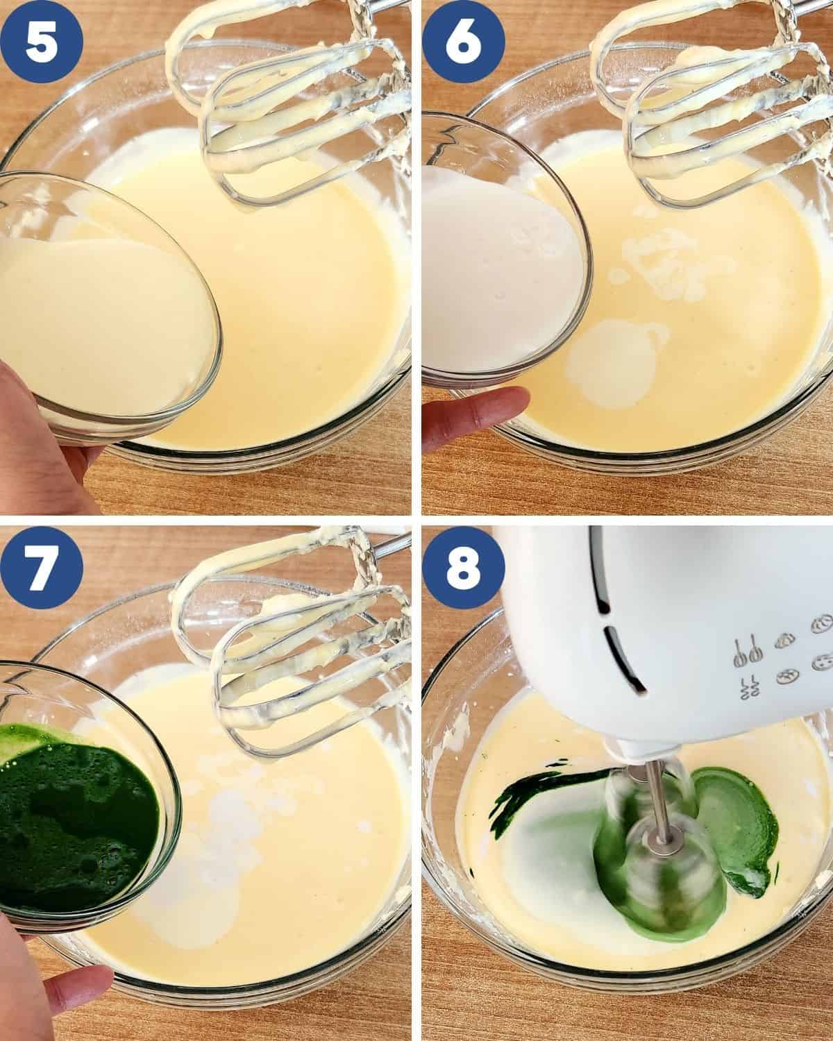 Photos of mixing the liquid ingredients into the batter.