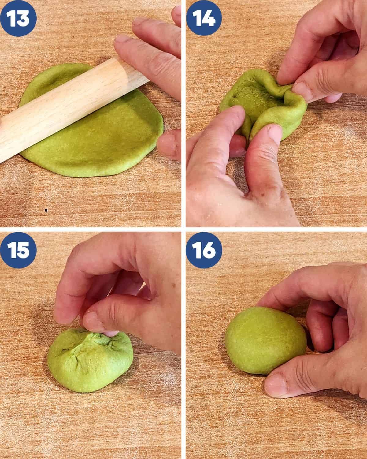 Step by step process photos of shaping the dough. 