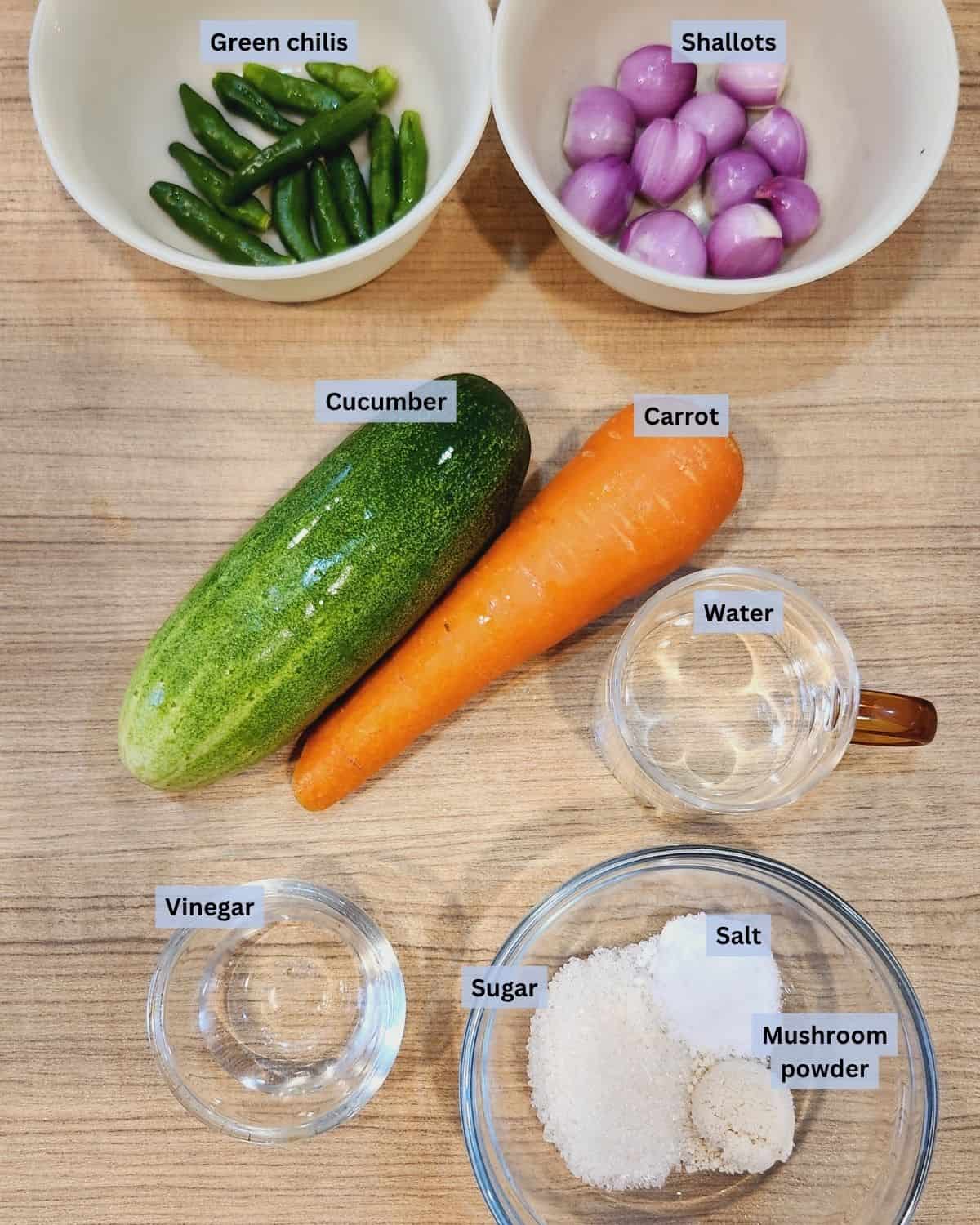 Acar Timun ingredients with labels.