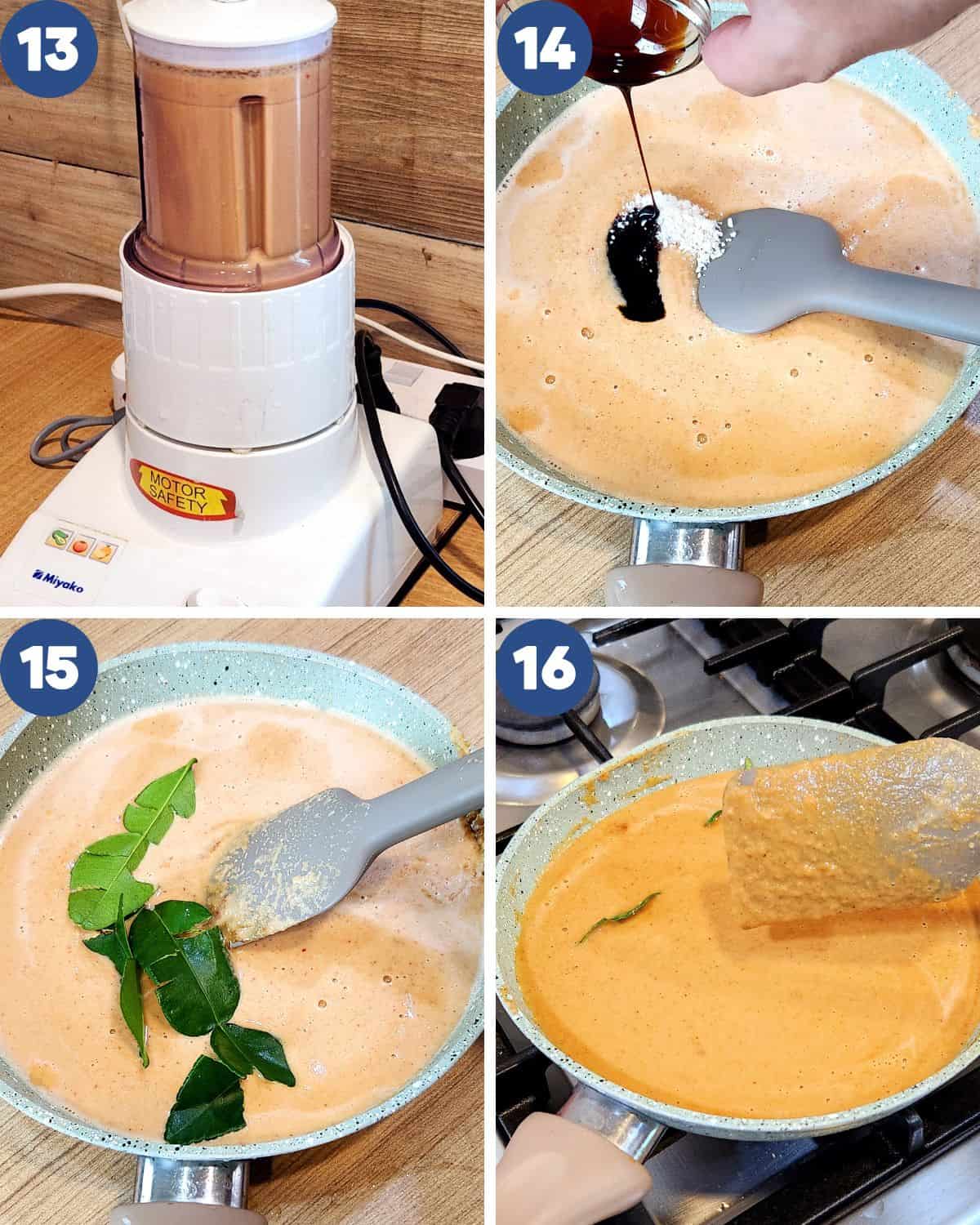 Step by step process photos of making the peanut sauce.