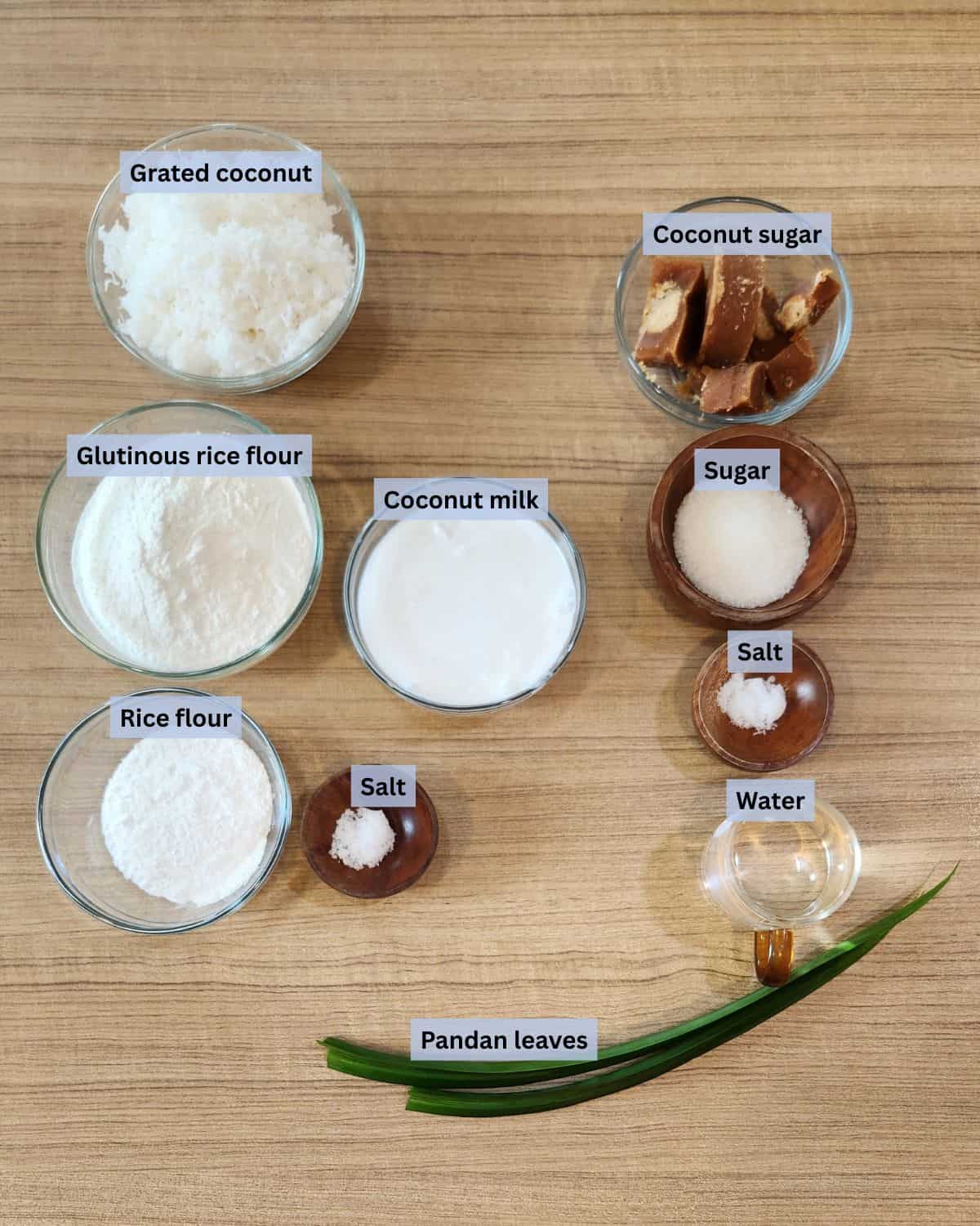 Gemblong ingredients with labels.