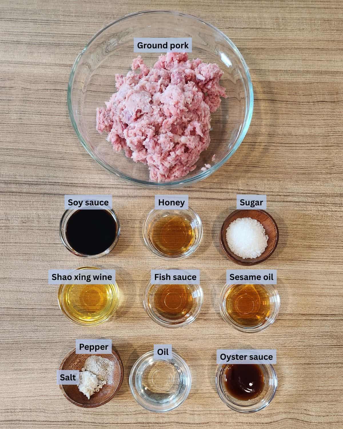 Ground pork jerky ingredients with labels.