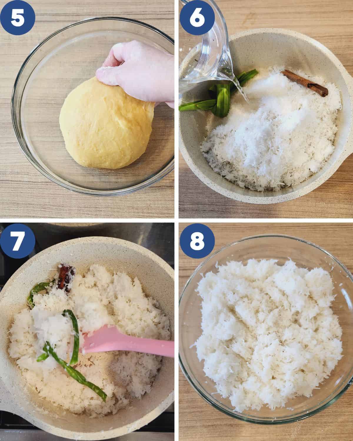 Step by step process photos of making the coconut filling.