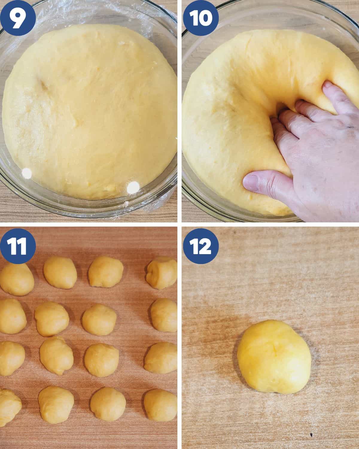 Step by step process photos of shaping the bread.