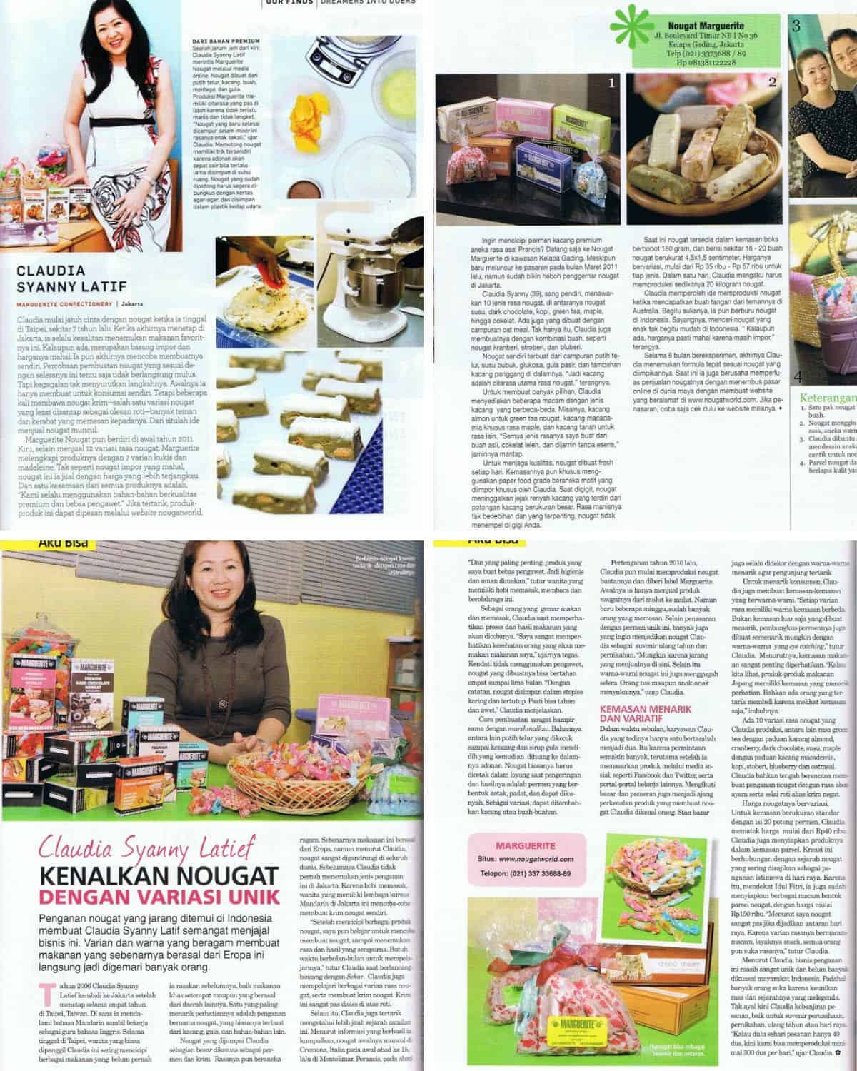 A magazine spread with pictures of food and a picture of Claudia, Asian food blogger.