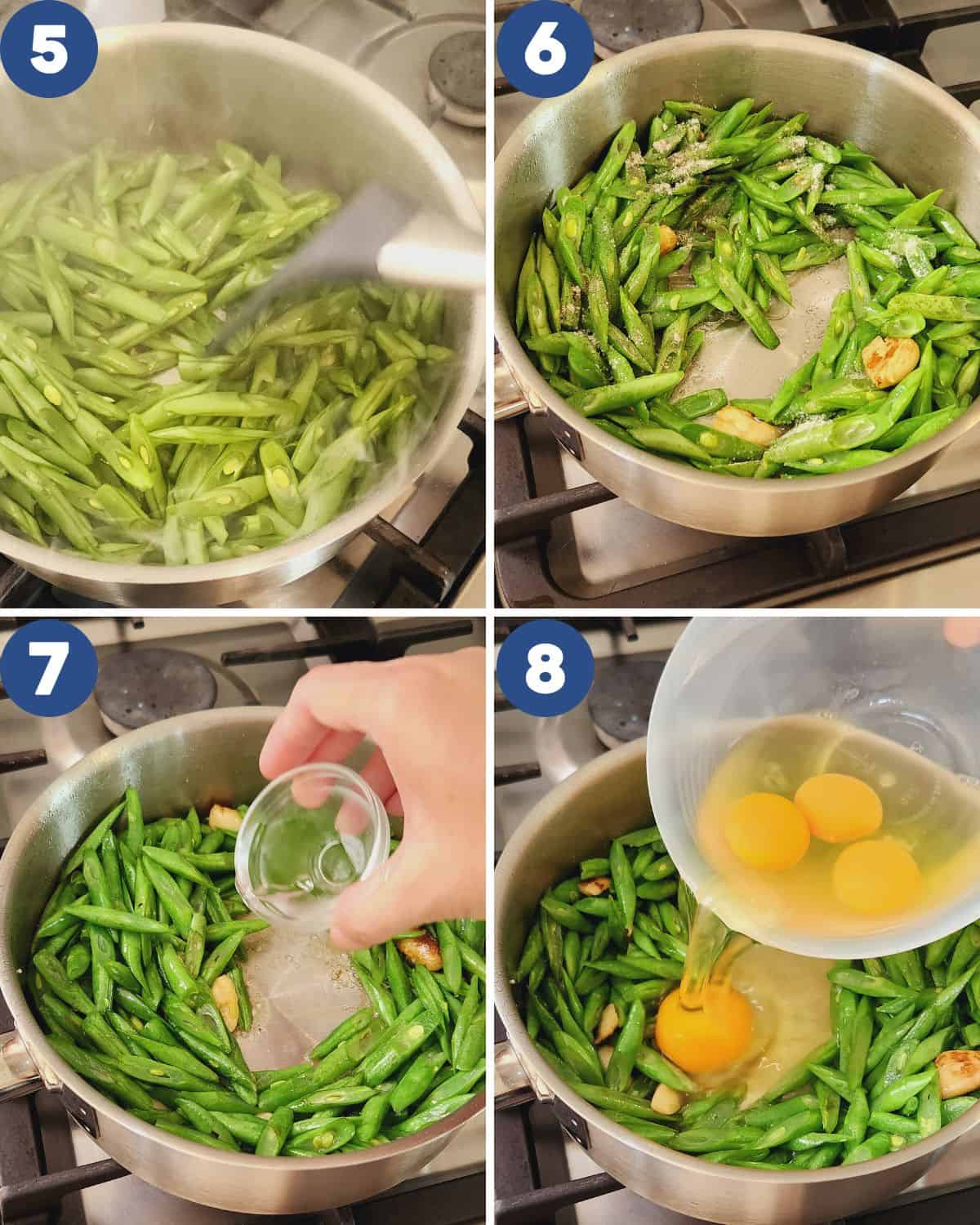 Stir-fried green beans with garlic and egg process photos.