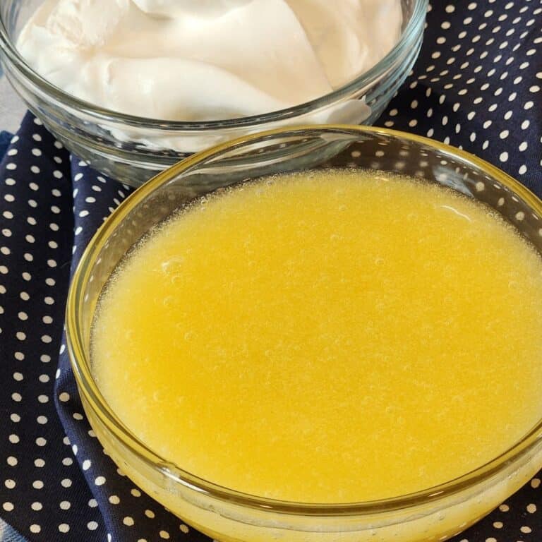 A bowl of transparent sweet mayonnaise and a bowl of salty mayonnaise.