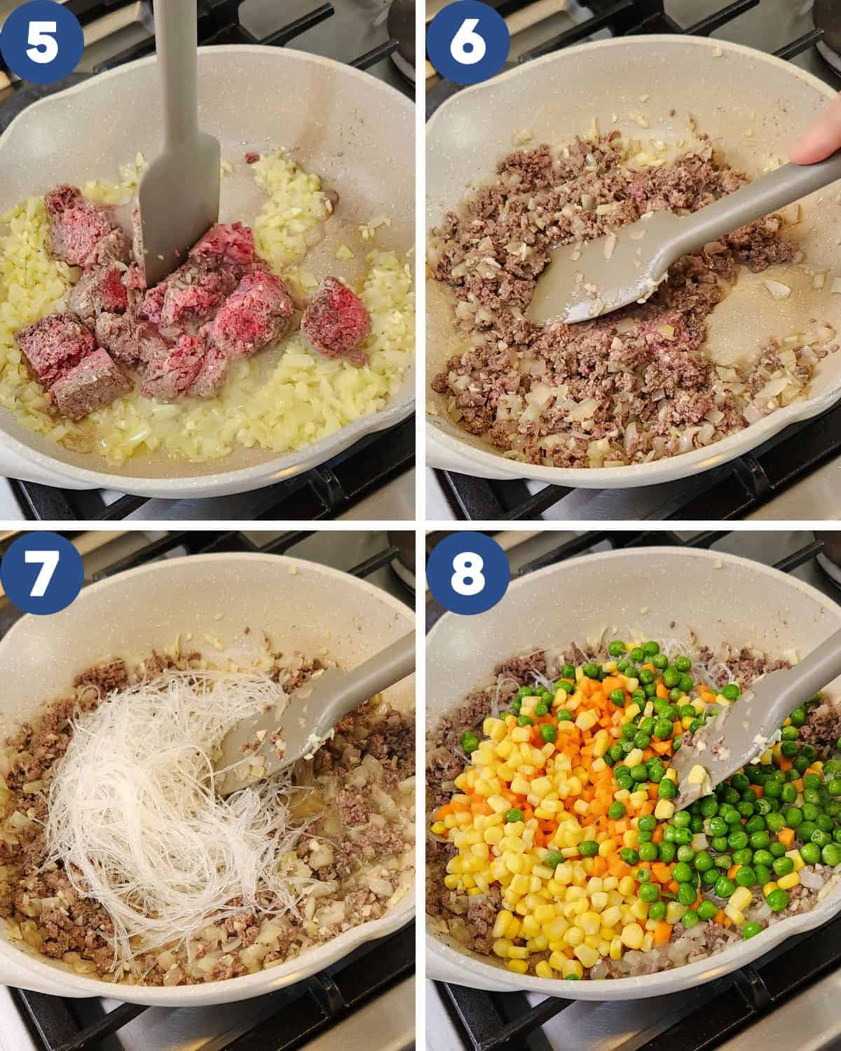 Step by step process photos of cooking the filling.