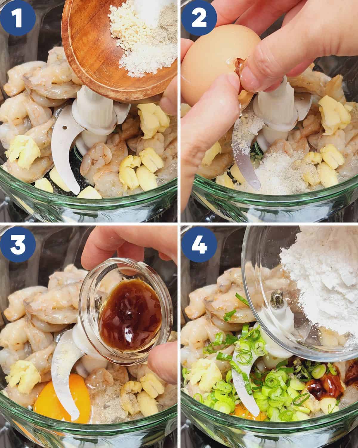 Photo collage of processing the ingredients in a food processor.