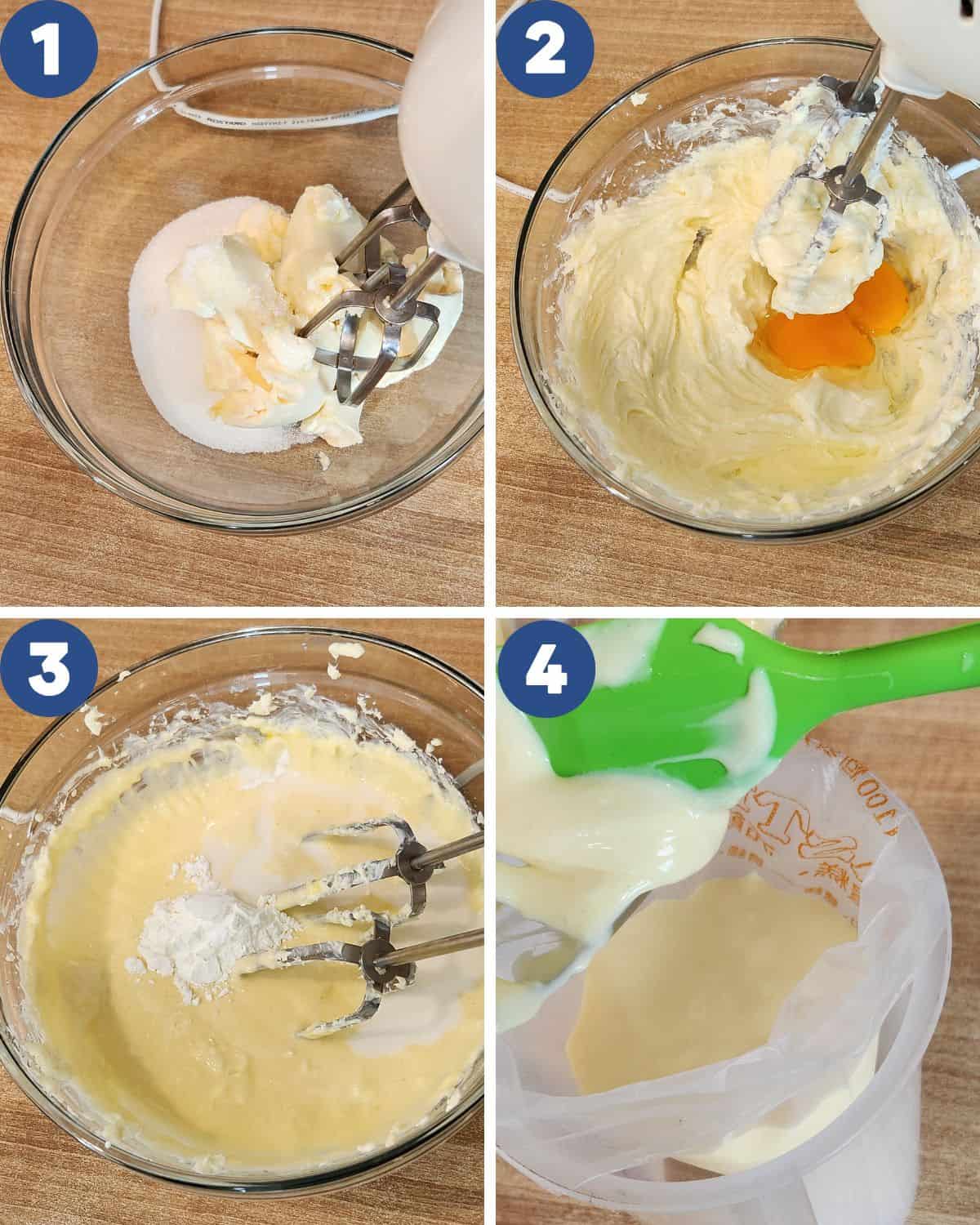 Step by step process of making the cream cheese filling.