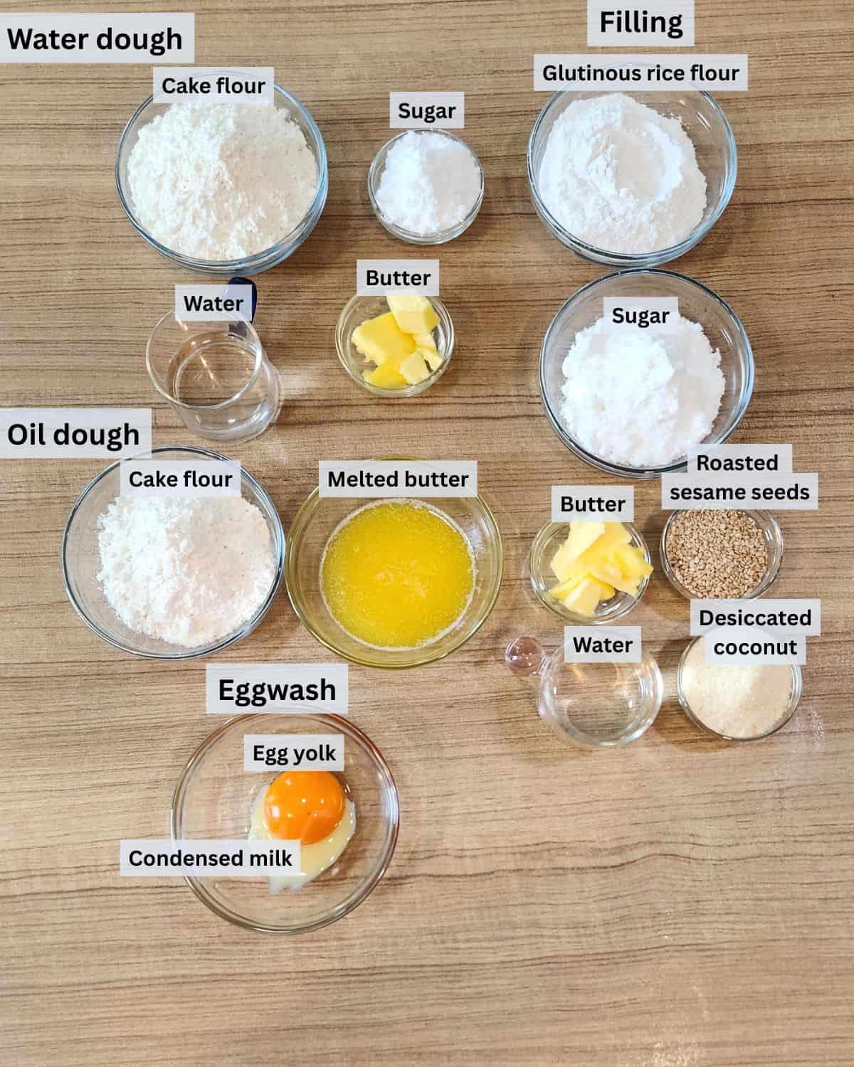 Lao Po Bing ingredients with labels.