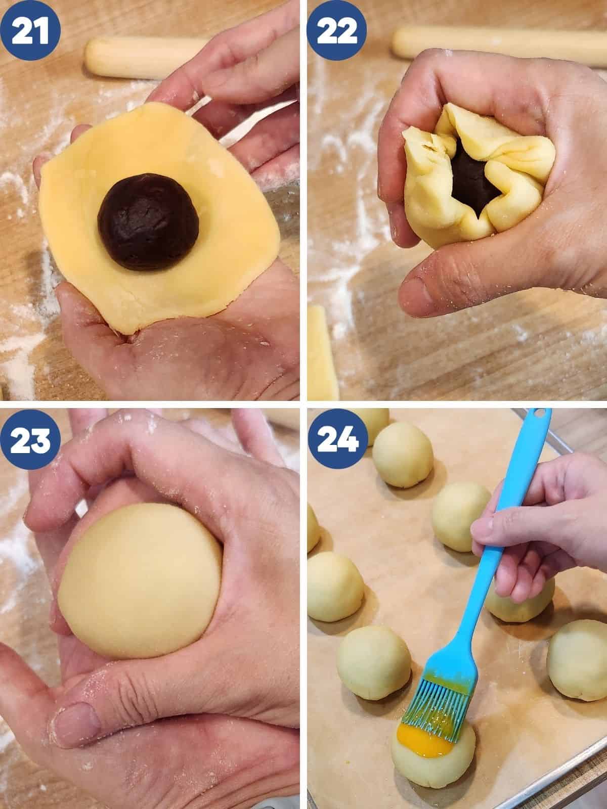 Step by step photos of filling the pastry.