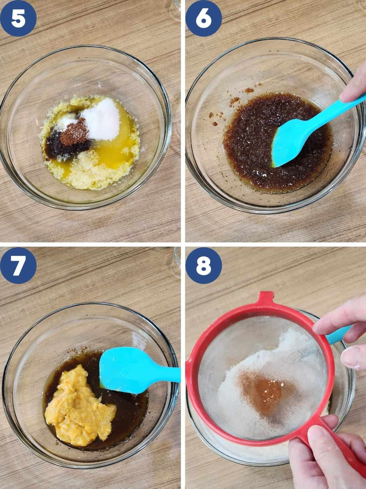 Step by step process photos of mixing the ingredients in a bowl.