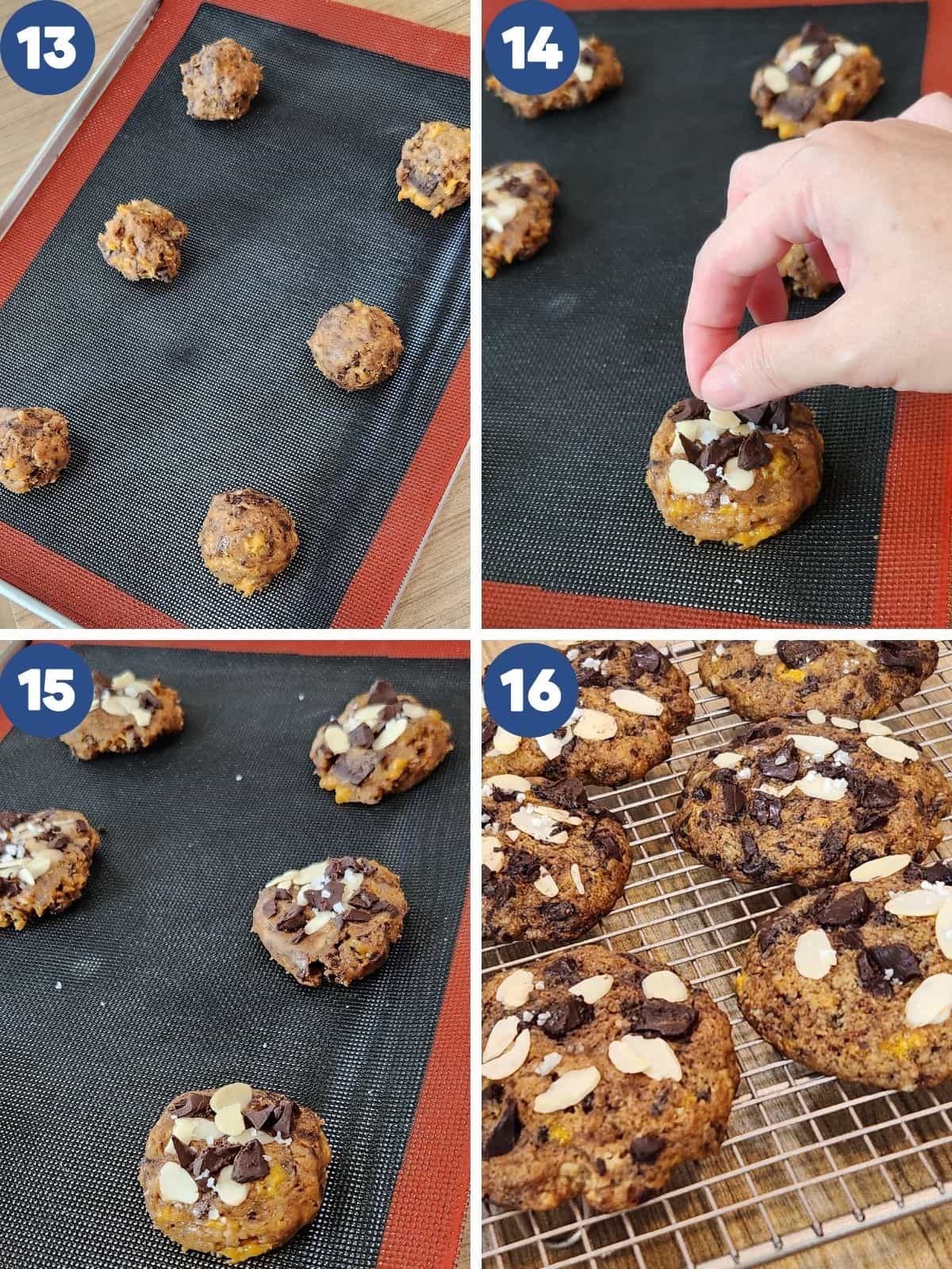 Step by step process photos of shaping the cookies and baking them.
