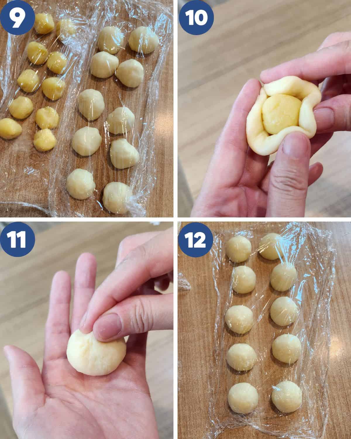 Step by step photos of preparing the skin for the wife cake.