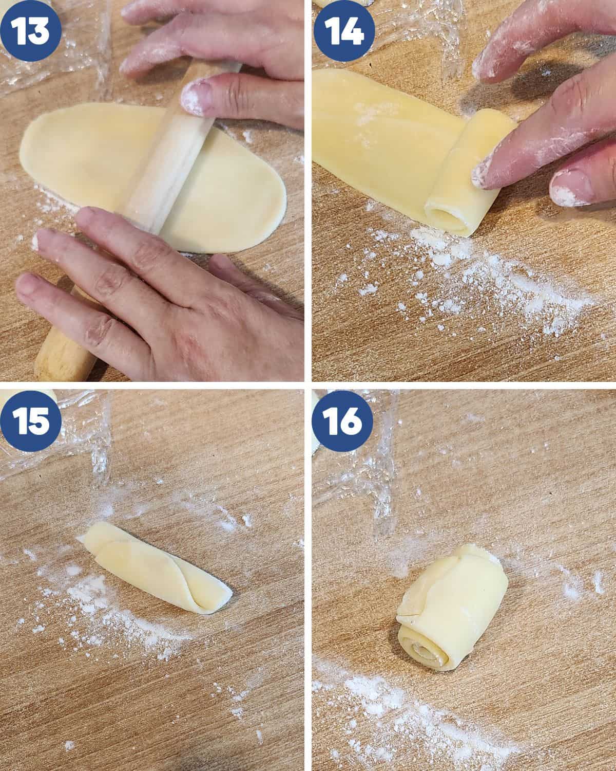 Step by step photos of making the flaky skin.