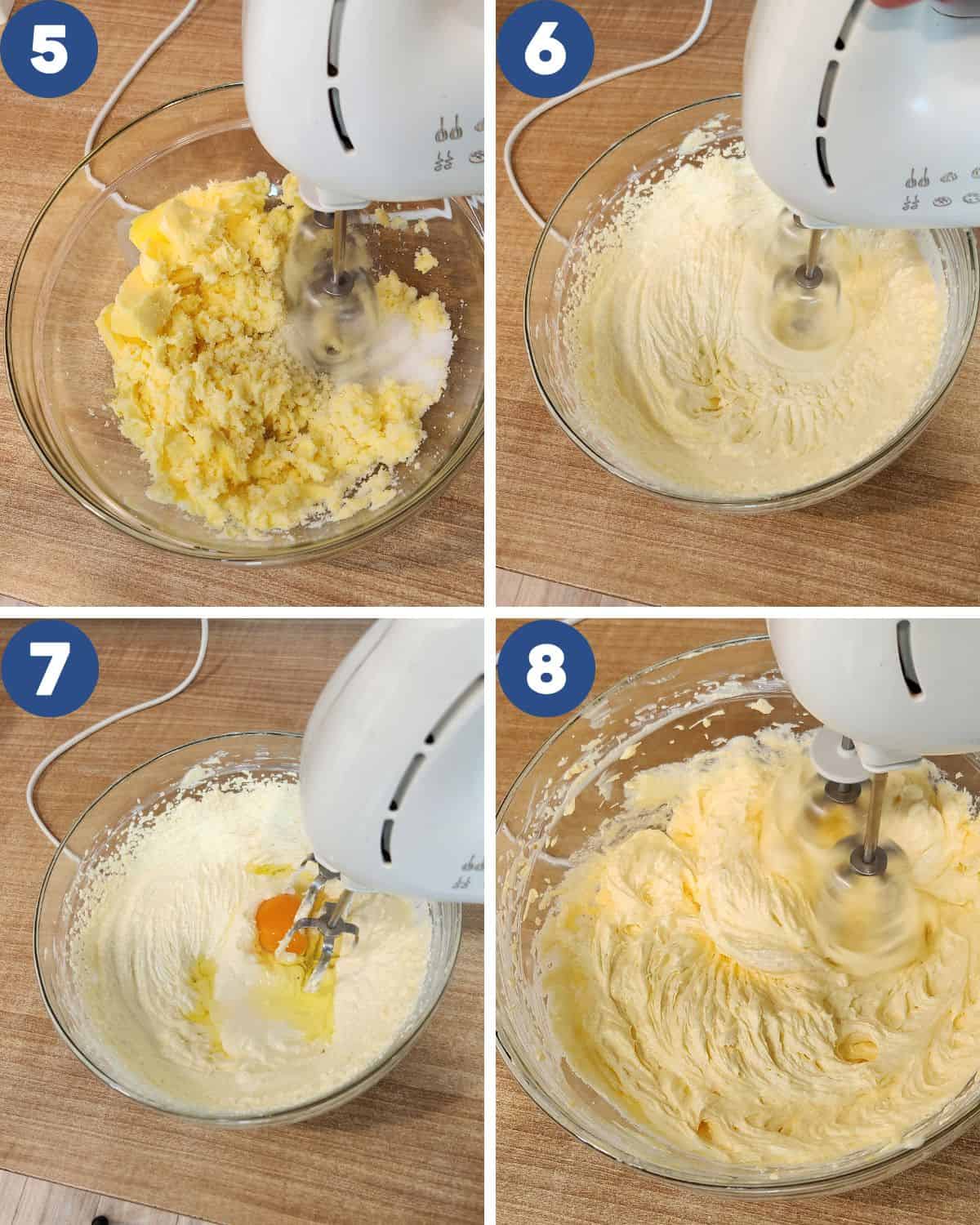 Step by step process photos of mixing the chocolate cake.