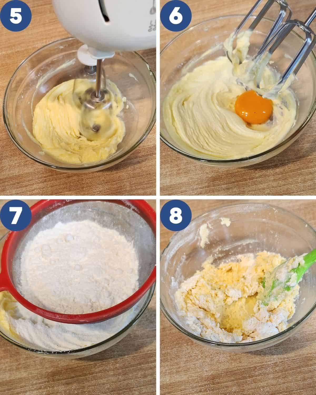 Step by step process photos of mixing the coffee bean cookie dough.