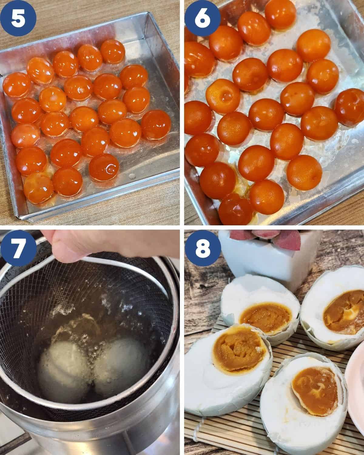 Step by step process of baking the salted egg yolks.