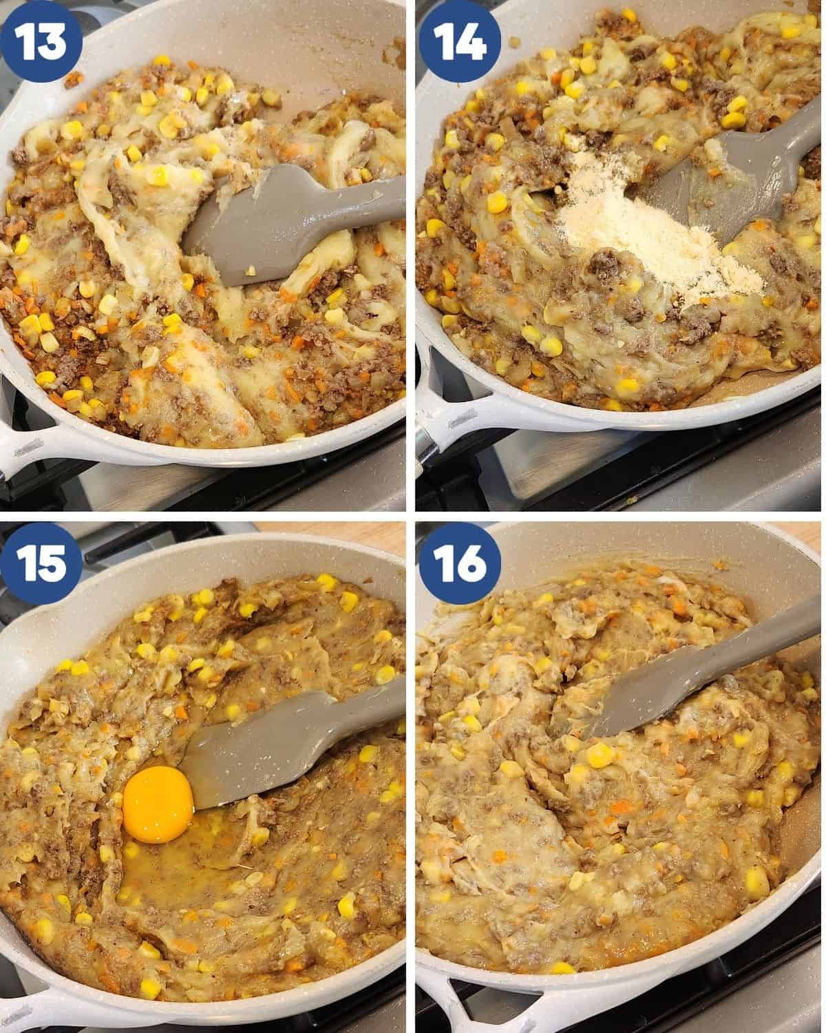 Step by step photos of mixing the dough together. 