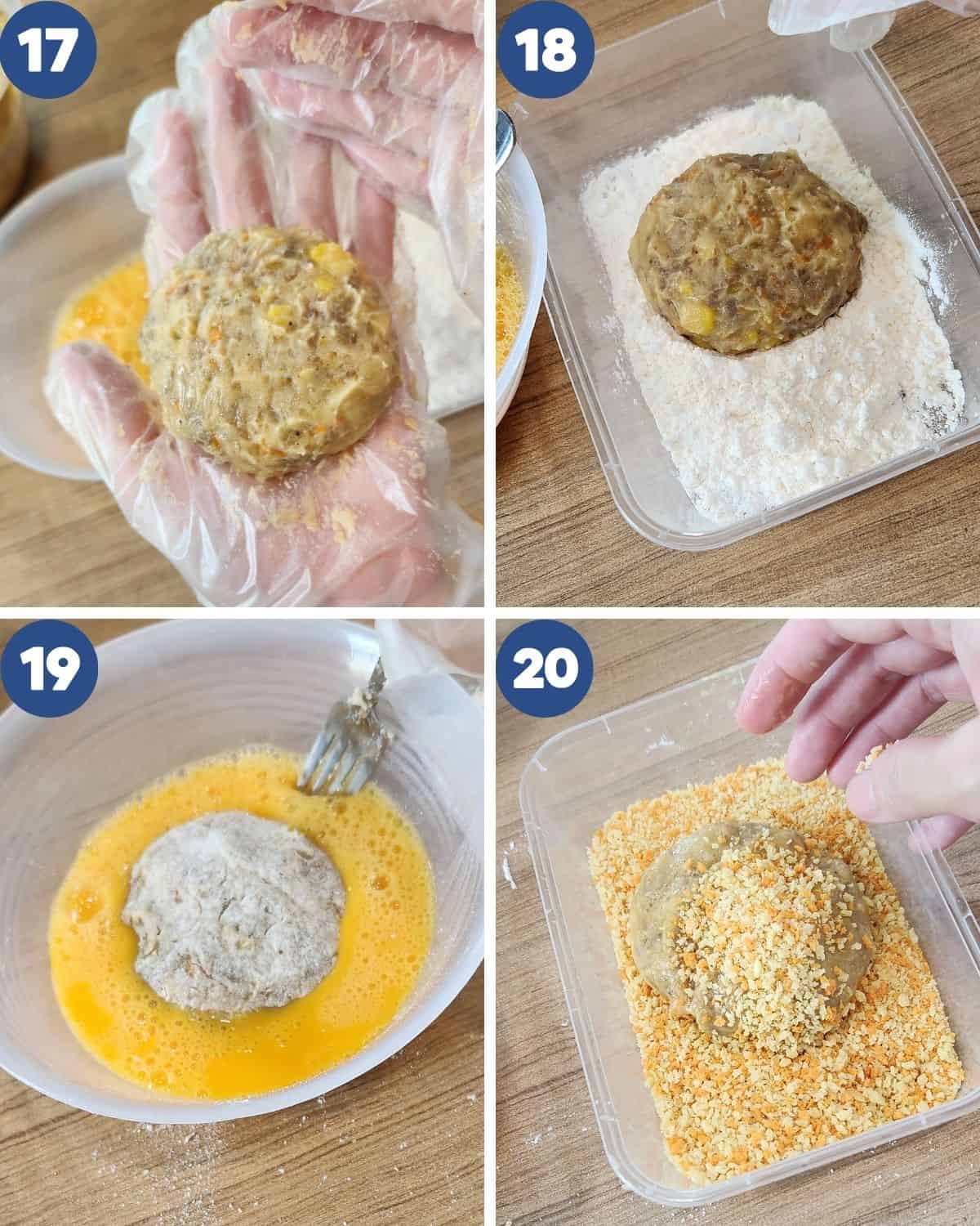 Step by step photos of shaping the croquettes. 