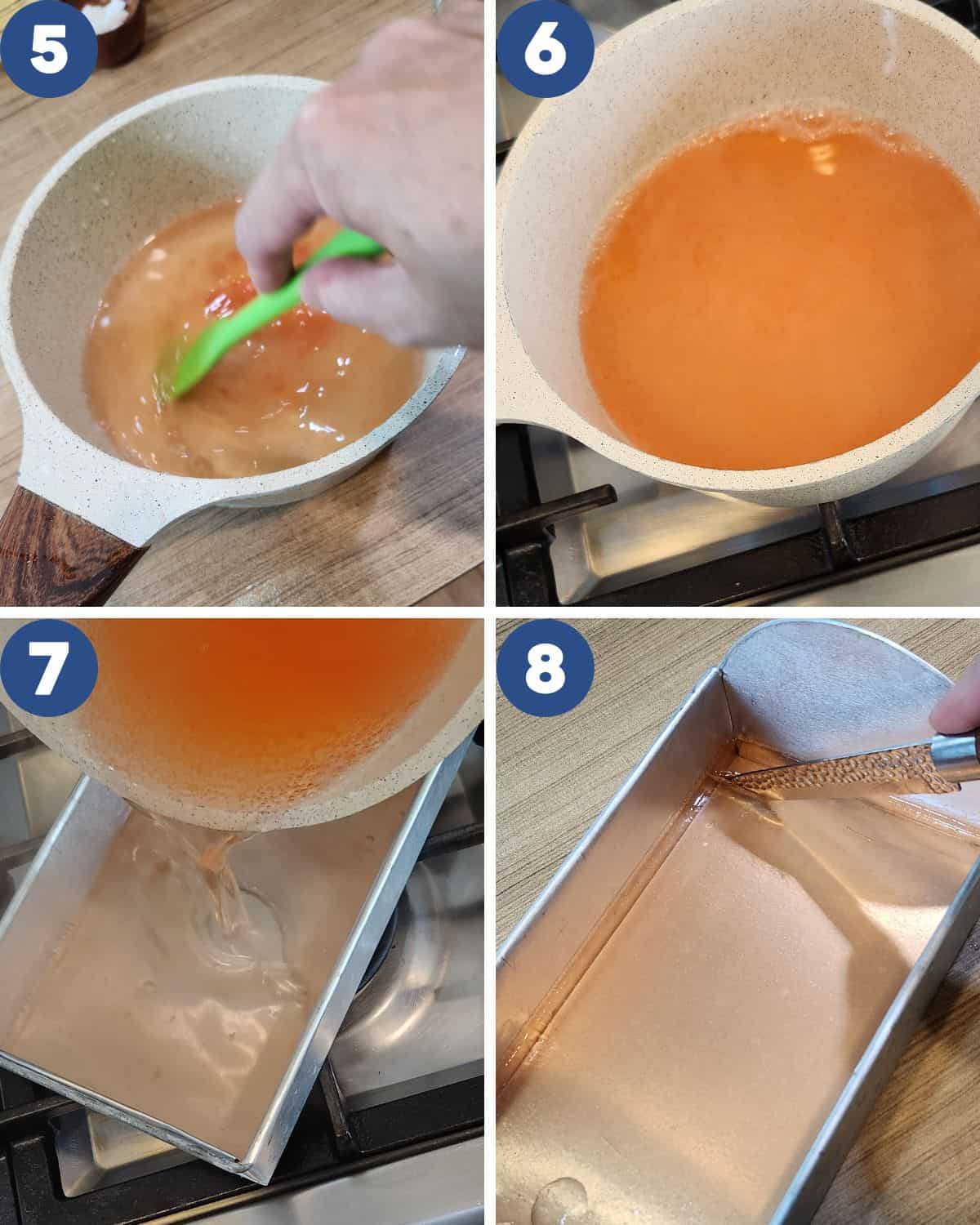 Step by step photo of making tha mango jelly.