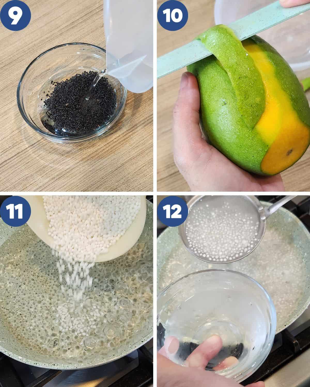 Step by step photos of preparing the add-ins for mango sago.