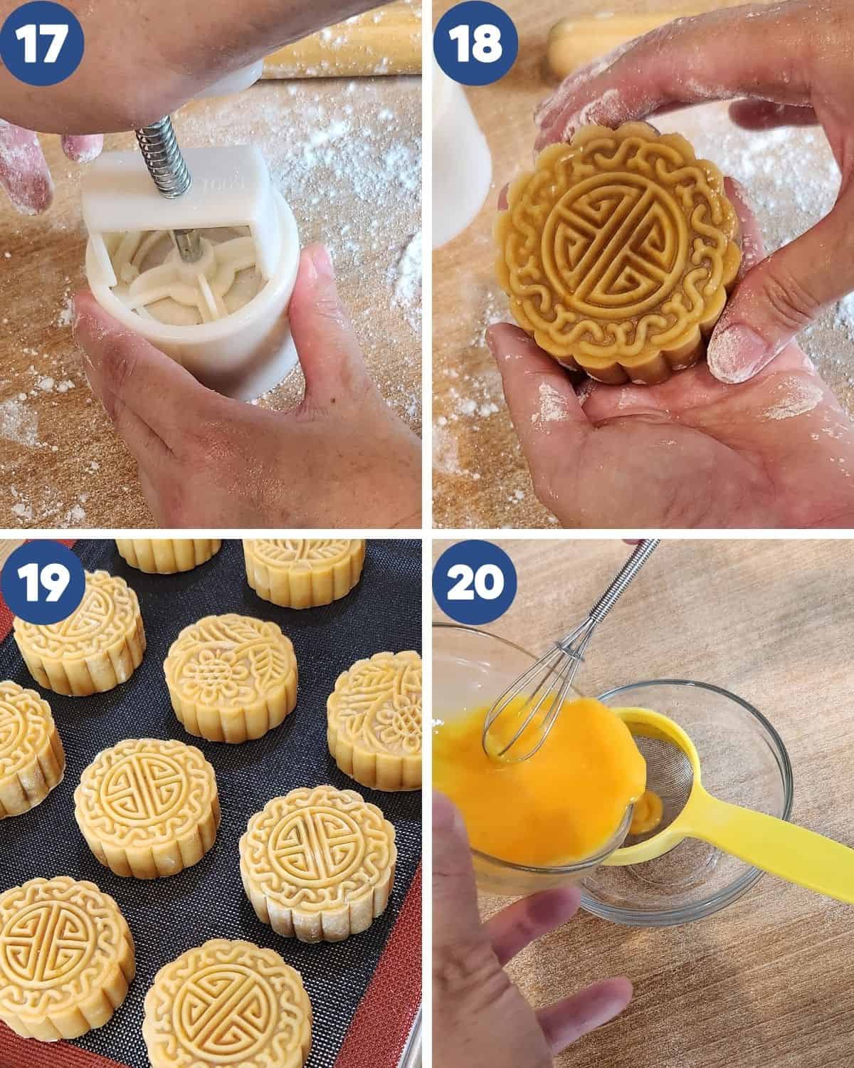 Step by step photos of preparing the mooncake to bake.