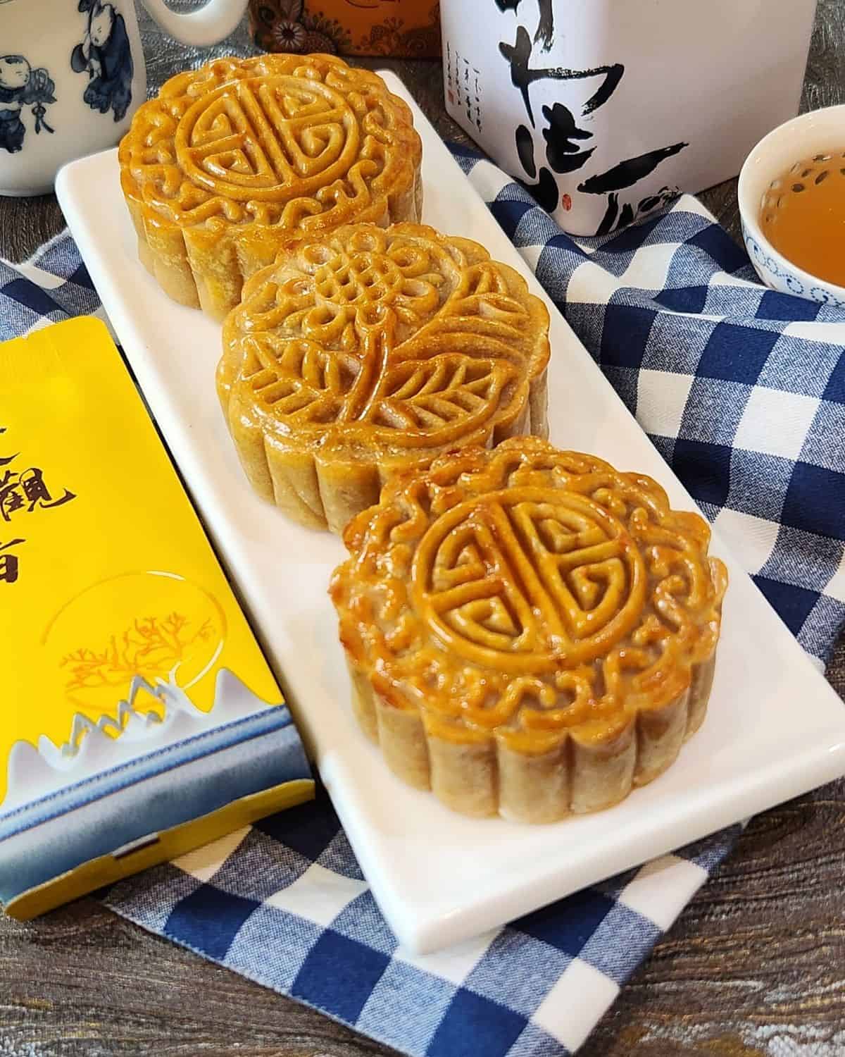 Three classic mooncakes made from easy mooncake recipe.