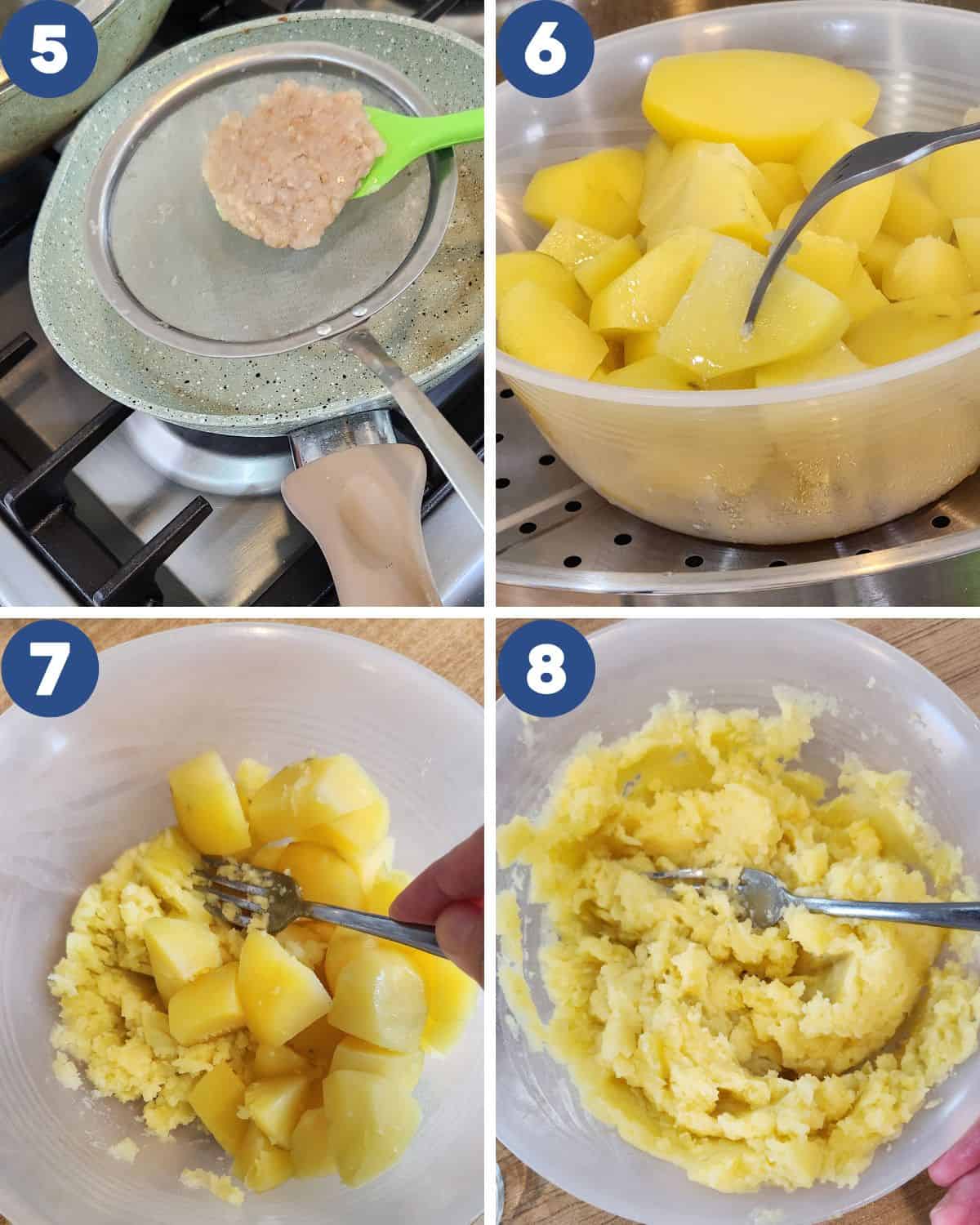 Step by step photos of preparing the mashed potatoes.
