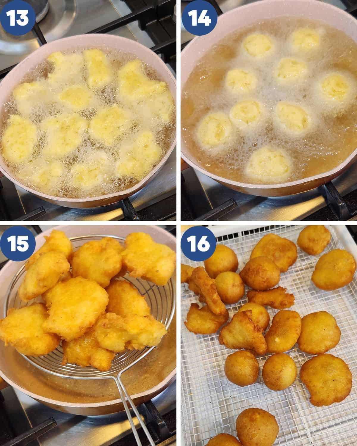Step by step photos of deep-frying the perkedel.