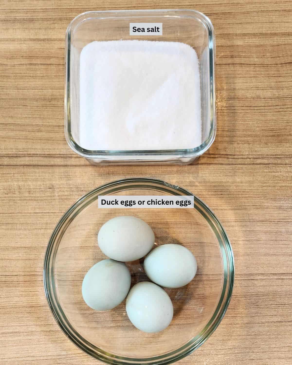Salted cured egg yolks ingredients with labels.