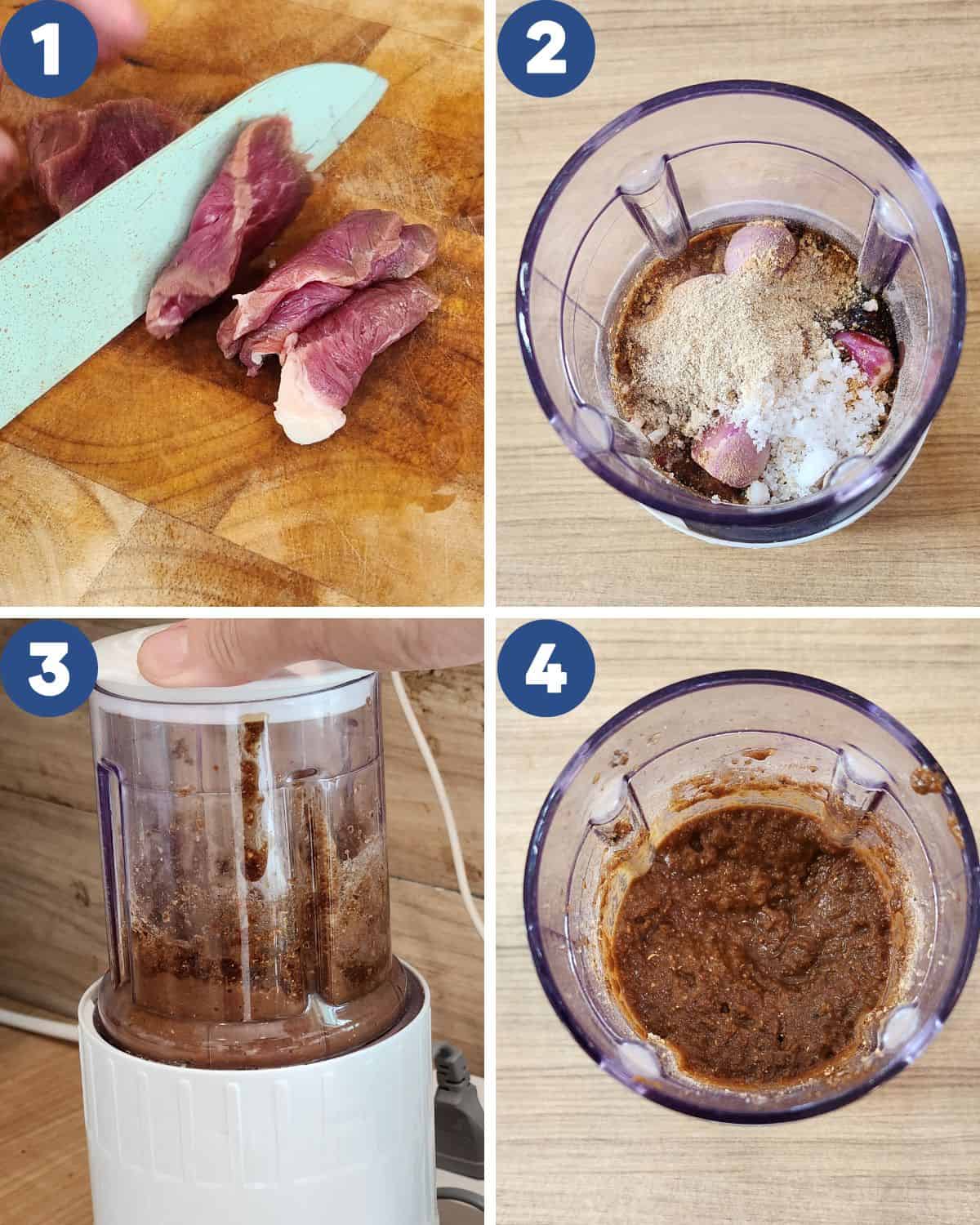 Step by step photos of preparing the spices to marinate the beef.