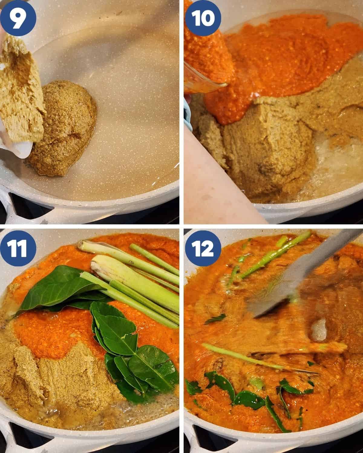 Step by step process photos of cooking the spices. 