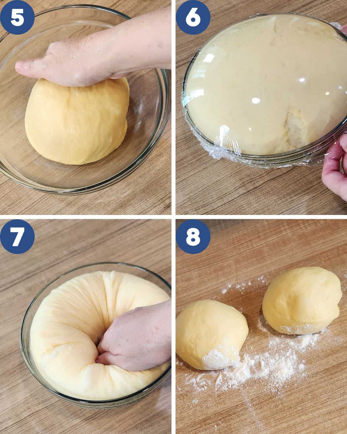 Step by step photos of fermentation process of the dough.
