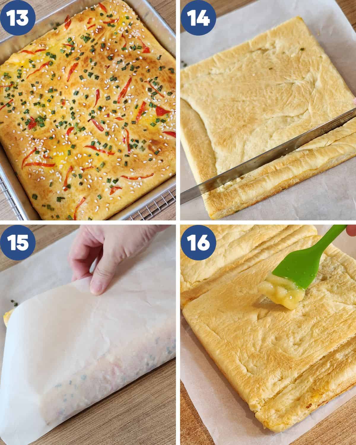 Step by step photos rolling the bread.