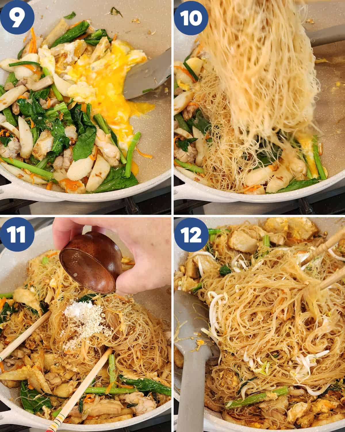 Step by step photos of stir-frying the vermicelli.